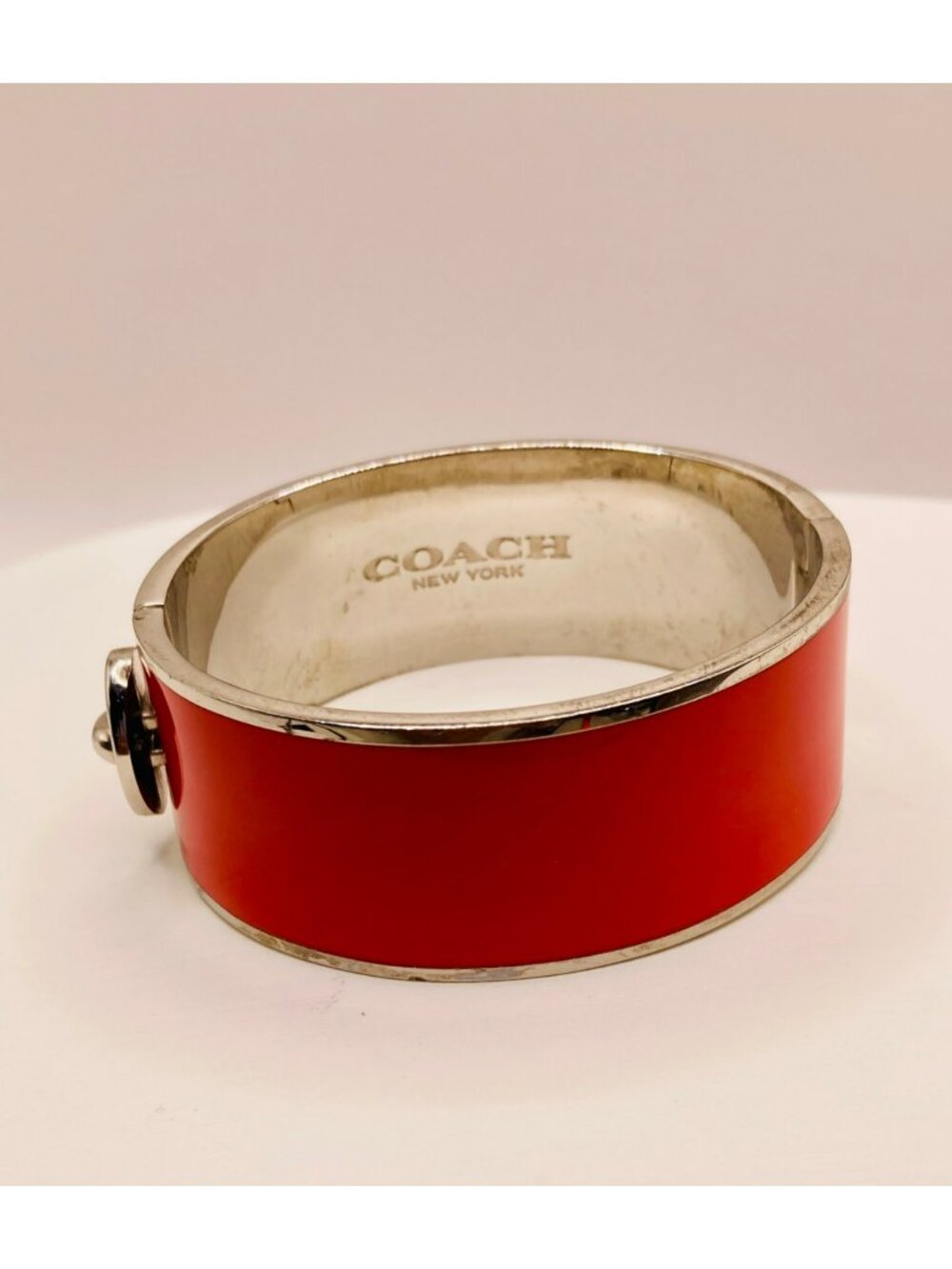 Coach Red Enamel Hinged Bangle Bracelet -FAIR Condition -73B